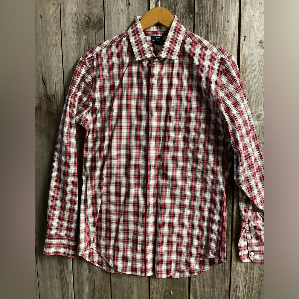 J.CREW Red Plaid Button Down - size M - neck 15/15.5